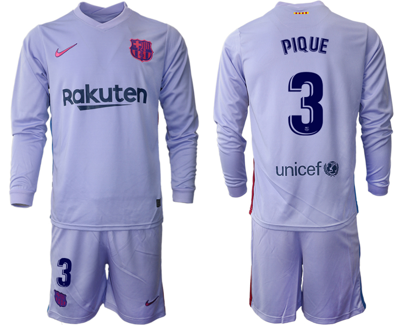 Men 2021-2022 Club Barcelona Second away purple Long Sleeve #3 Soccer Jersey